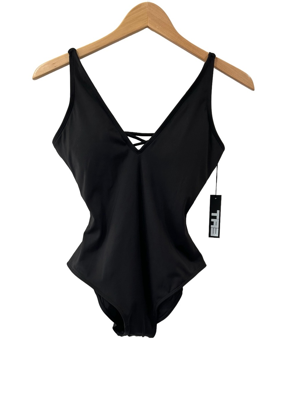 TA3 Plungey One Piece Swimsuit M short Black Corset Back shaping snatched NWT